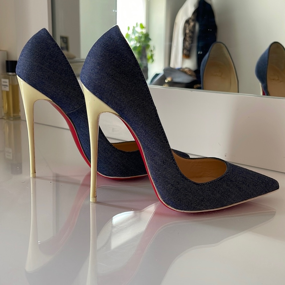 Denim Christian Louboutin heels 38.5 So Kate 120 heel size